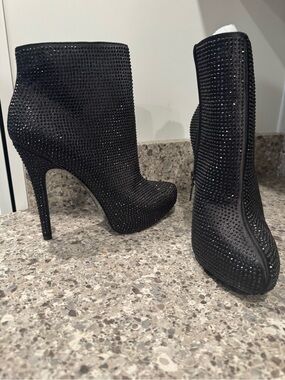 Black Crystal-Stone Women's High Heel Ankle Boots new